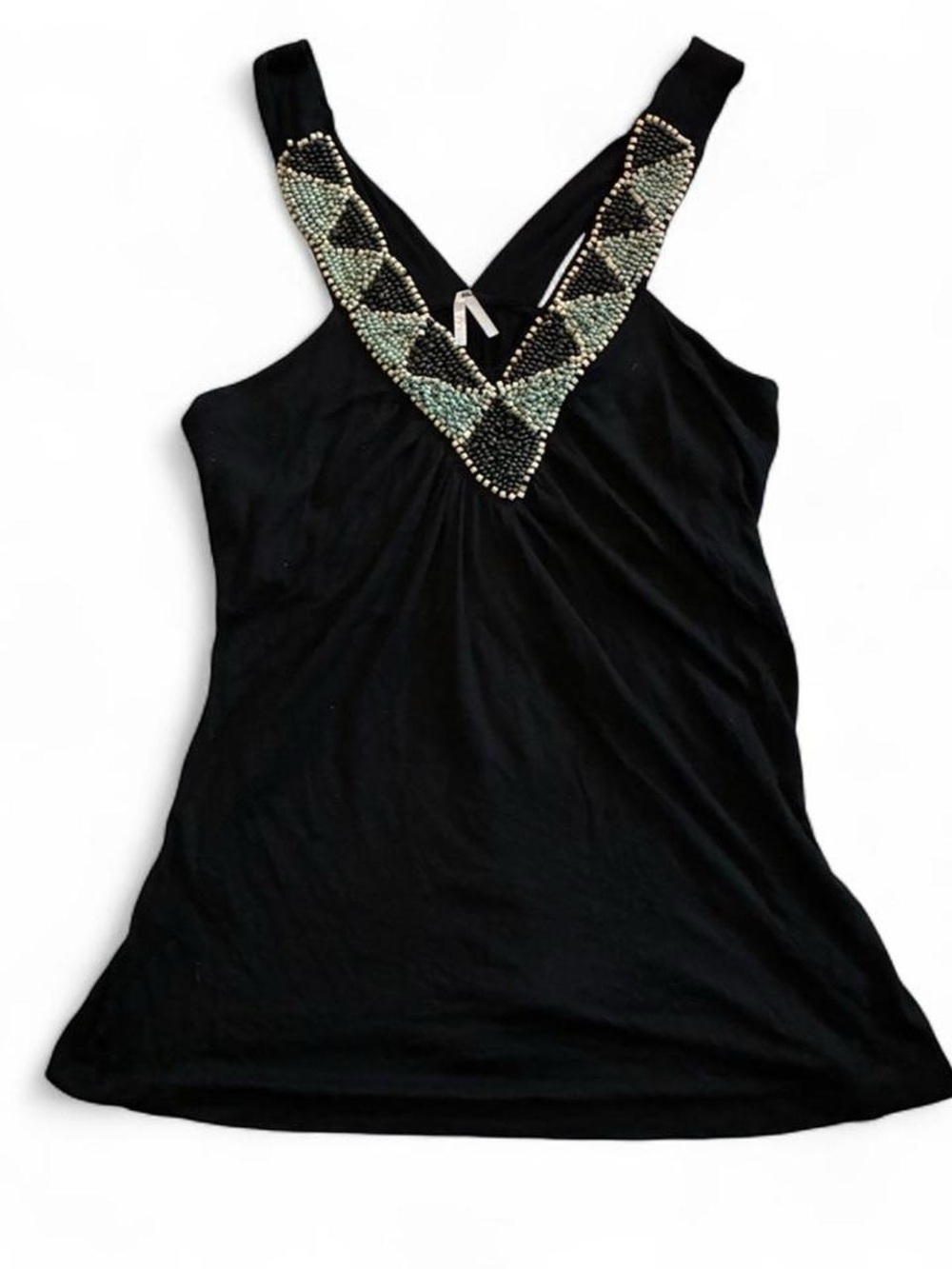 Black Beaded Embellished Tank Top Y2K Boho Glam Festival
